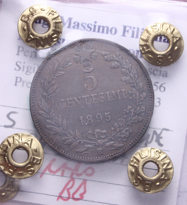 NL* UMBERTO I 5 CENTESIMI Rame 1895 ROMA RARA BB Perizia Filisina Massimo