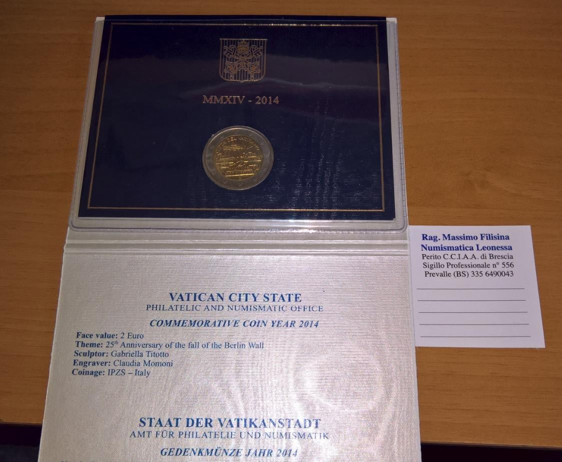 NL* CITTA' DEL VATICANO FRANCESCO 2 Euro 2014 CROLLO DEL MURO DI BERLINO FDC