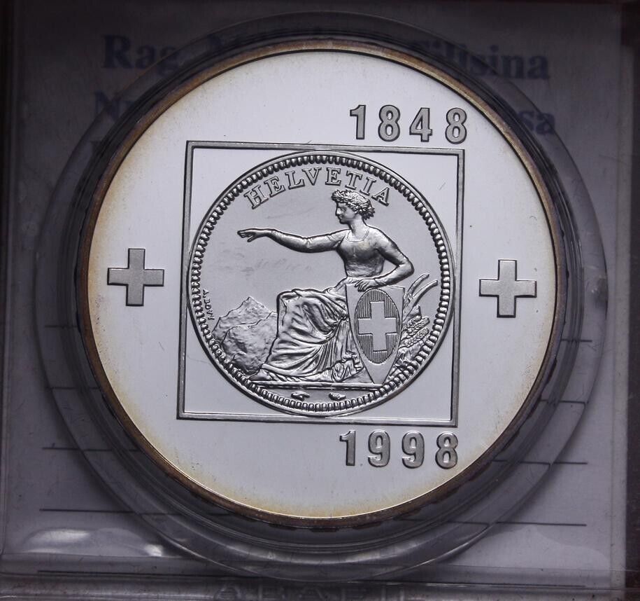 NL*SWITZERLAND CONFEDERATION 20 Francs Silver 1998 HELVETIA 1848-1998 PROOF Porthole