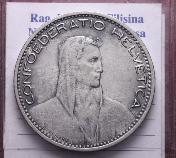 NL* SVIZZERA HELVETIA SUISSE 5 FRANCHI ARGENTO SILVER  1923 zecca di Berna