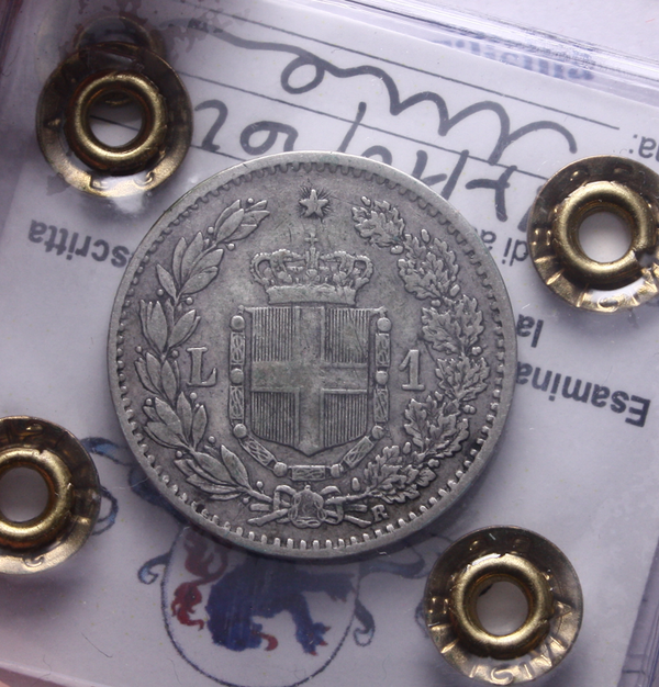NL* UMBERTO I 1 Lira ARGENTO 1884 ROMA NC BB Perizia Filisina Massimo
