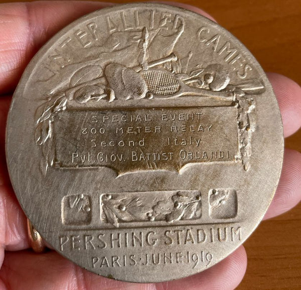 NL* GIOCHI MILITARI PARIGI 1919 Pershing Stadium MEDAGLIA SECONDO POSTO 800 Mt