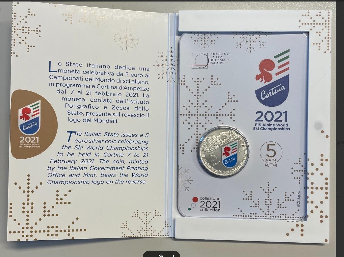 NL* ITALIA REPUBBLICA 5 Euro ARGENTO 2021 CAMPIONATI MONDO CORTINA FDC set ZECCA