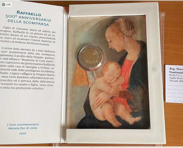 NL* SAN MARINO 2 Euro 2020 500° ANNIVERSARIO RAFFAELLO FDC SET ZECCA