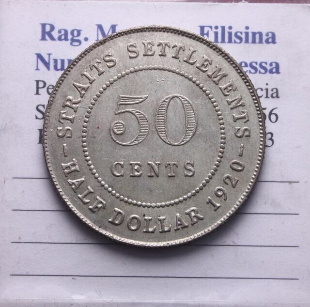 NL* INDIA George V HALF DOLLAR 50 CENTS Silver 1920 STRAITS SETTLEMENTS