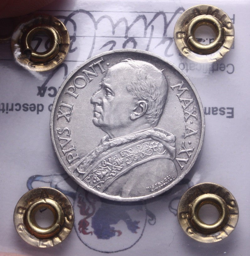 NL* CITTA' DEL VATICANO PAPA PIO XI 5 Lire Argento 1936 FDC Perizia Filisina