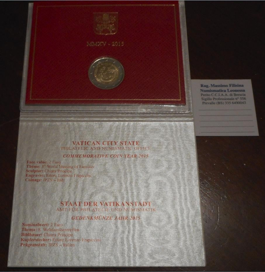 NL* CITTA' DEL VATICANO FRANCESCO 2 Euro 2015 INCONTRO MONDIALE FAMIGLIE  FDC