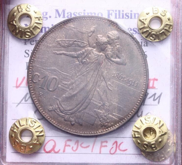 EN* VEIII Italy 10 CENTESIMI 1911 FIFTIETH ANNIVERSARY UNC/FDC Filisina Appraisal M