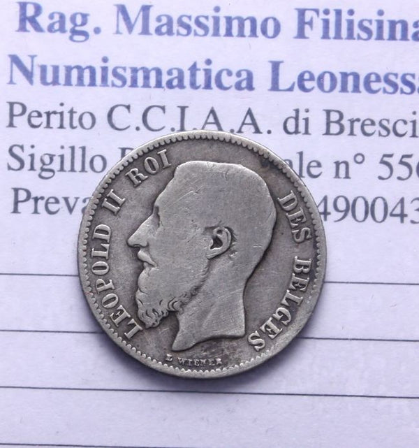 NL* BELGIO LEOPOLDO II 50 CENTESIMI Argento 1898 super prezzo
