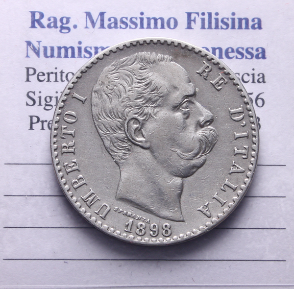 NL* UMBERTO I 2 LIRE ARGENTO 1898 ROMA come da foto