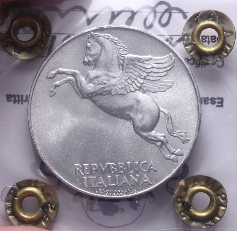 NL* Italia Repubblica 10 LIRE PEGASO 1950 LEG. CAPOVOLTA FDC Perizia Filisina