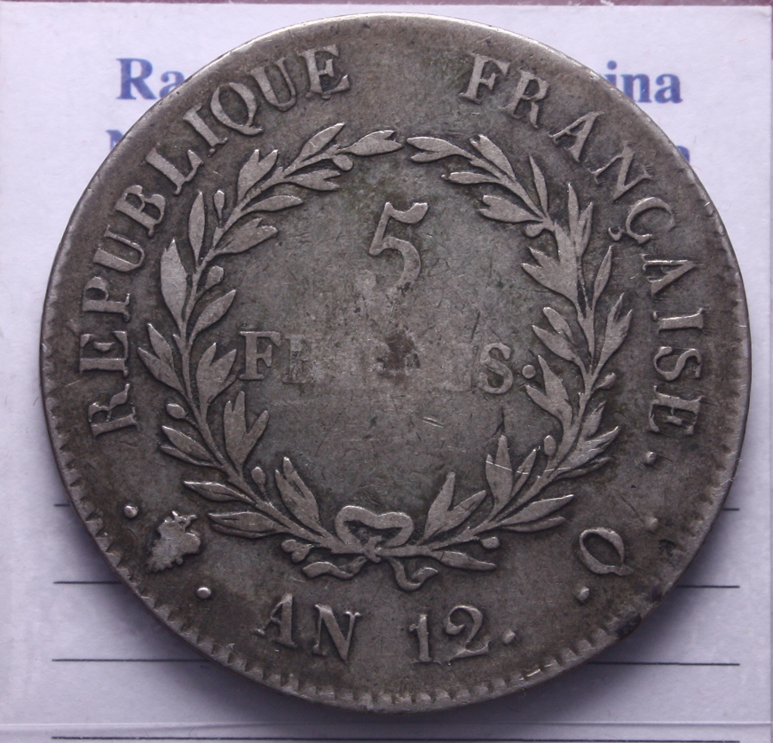 NL* FRANCIA REPUBBLICA NAPOLEONE Console 5 Francs Argento AN. 12 Q come da foto