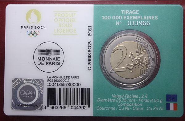 NL* FRANCIA 2 EURO 2021 OLIMPIADI PARIGI 2024 Atletica FDC coin card
