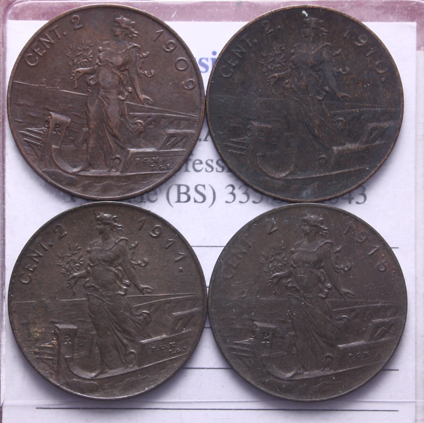 NL* VEIII RE D'ITALIA Lotto 4 pezzi 2 CENTESIMI 1909 10 11 15 PRORA come da foto