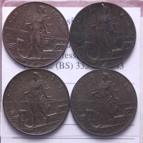 NL* VEIII RE D'ITALIA Lotto 4 pezzi 2 CENTESIMI 1909 10 11 15 PRORA come da foto