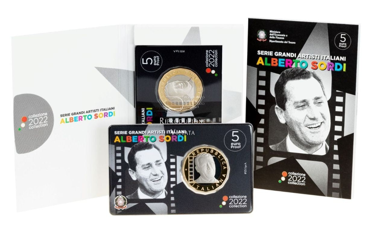 NL* ITALIA Repubblica 5 EURO 2022 ALBERTO SORDI PROOF set zecca