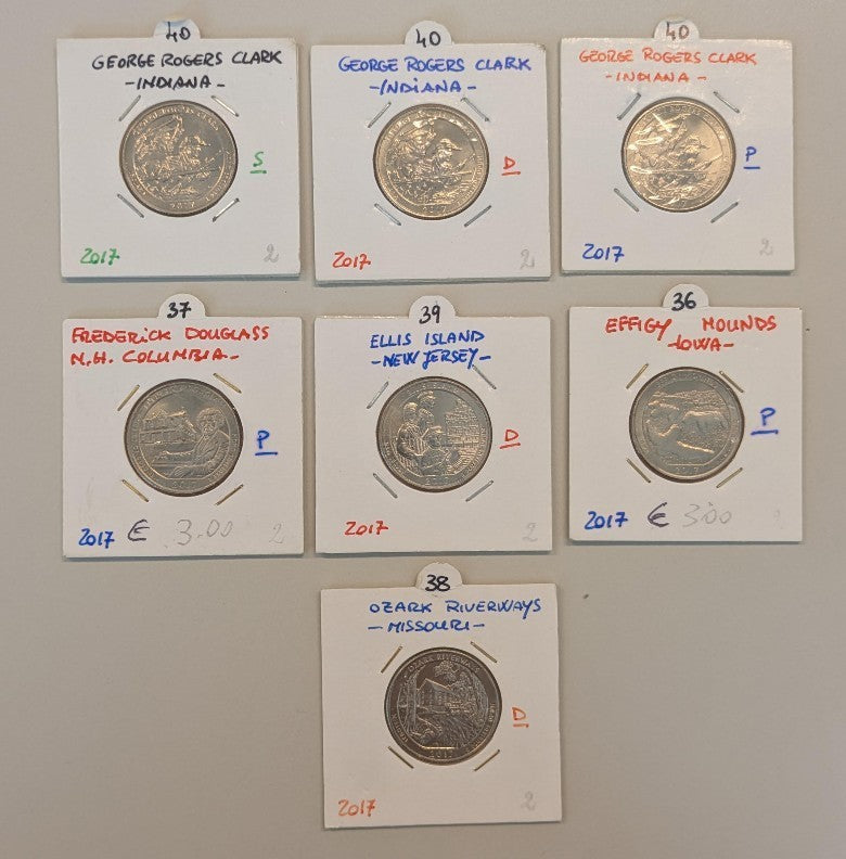 NL* USA Lotto 7 pezzi da 1/4 DOLLARO 2017 COMMEMORATIVI fdc come da foto
