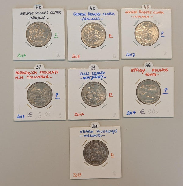 NL* USA Lotto 7 pezzi da 1/4 DOLLARO 2017 COMMEMORATIVI fdc come da foto