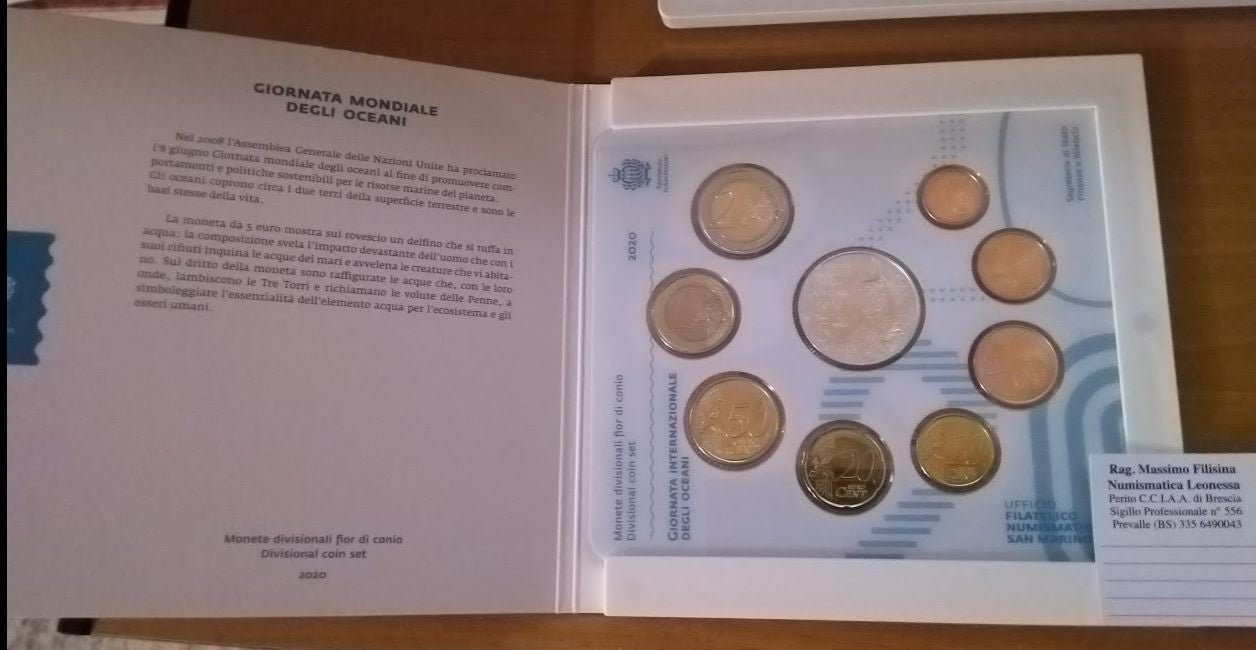 NL* SAN MARINO Divisionale 2020 8 VALORI + 5 EURO IN ARGENTO FDC SET zecca