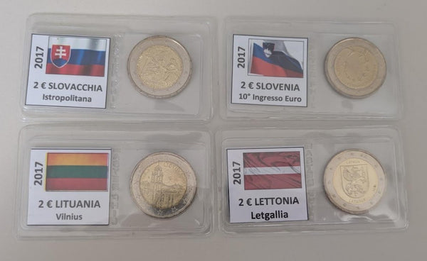 NL* EUROPA Lotto 4 MONETE da 2 EURO 2017 SVK SVN LTU LVA fdc come da foto