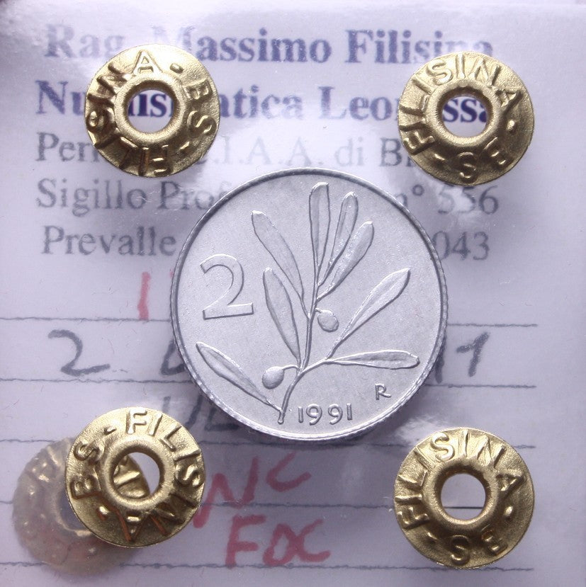 NL* ITALIA Repubblica 2 LIRE ULIVO 1991 NC FDC Perizia Filisina Massimo