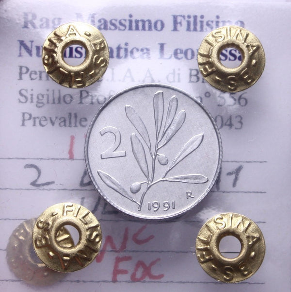 NL* ITALIA Repubblica 2 LIRE ULIVO 1991 NC FDC Perizia Filisina Massimo