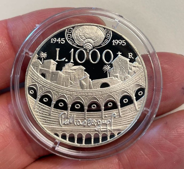 NL*ITALIA 1000 Lire Argento 1995 PIETRO MASCAGNI PROOF da Divisionale Zecca Oblò