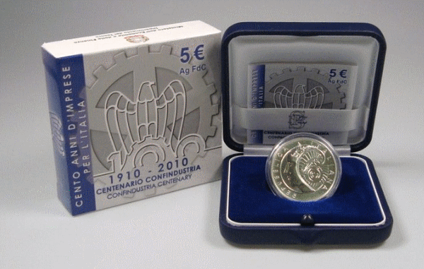 NL * ITALY 5 Euro Silver 2010 CONFINDUSTRIA CENTENARY FDC set Mint