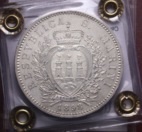 EN* SAN MARINO Scudo 5 LIRE SILVER 1898 RARE FDC MSC FILISINA Maximum Appraisal
