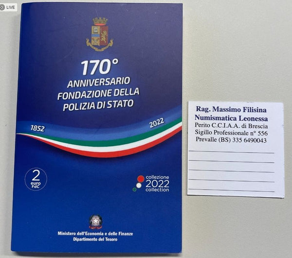 NL* ITALIA Repubblica 2 EURO 2022 170° Fondazione POLIZIA DI STATO FDC