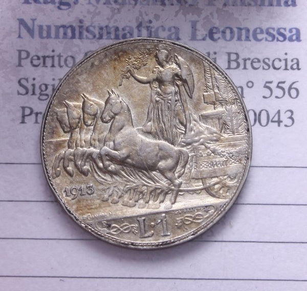 NL* VEIII Italia 1 LIRA ARGENT0 1913 QUADRIGA VELOCE eccellente conservazione *2