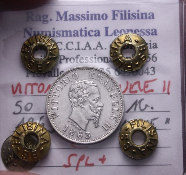 NL* VEII ITALIA 50 CENTESIMI ARGENTO 1863 MILANO VALORE SPL + Perizia Filisina M