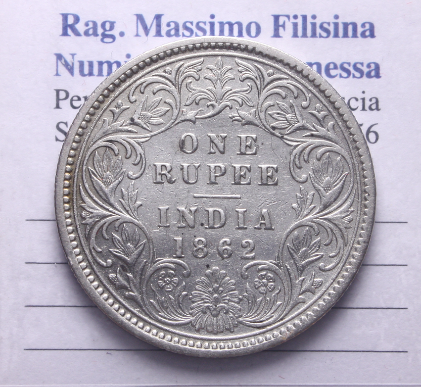 NL* INDIA BRITANNICA REGINA VITTORIA 1 Rupia ONE RUPEE 1862 come da foto