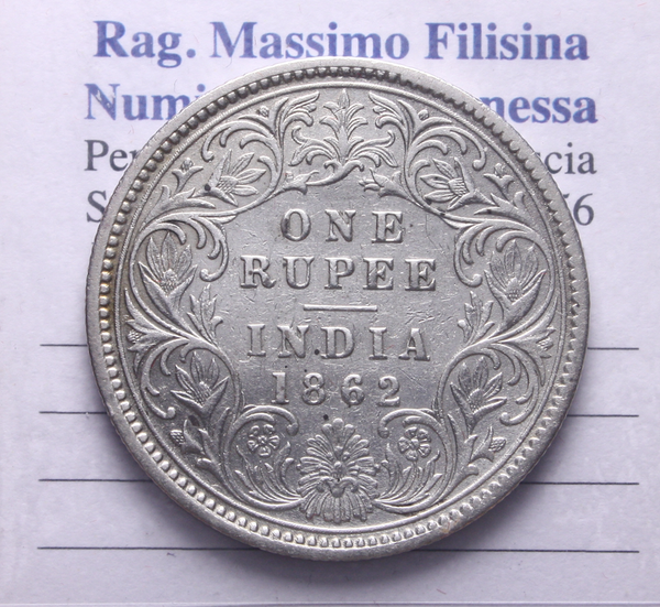 NL* INDIA BRITANNICA REGINA VITTORIA 1 Rupia ONE RUPEE 1862 come da foto