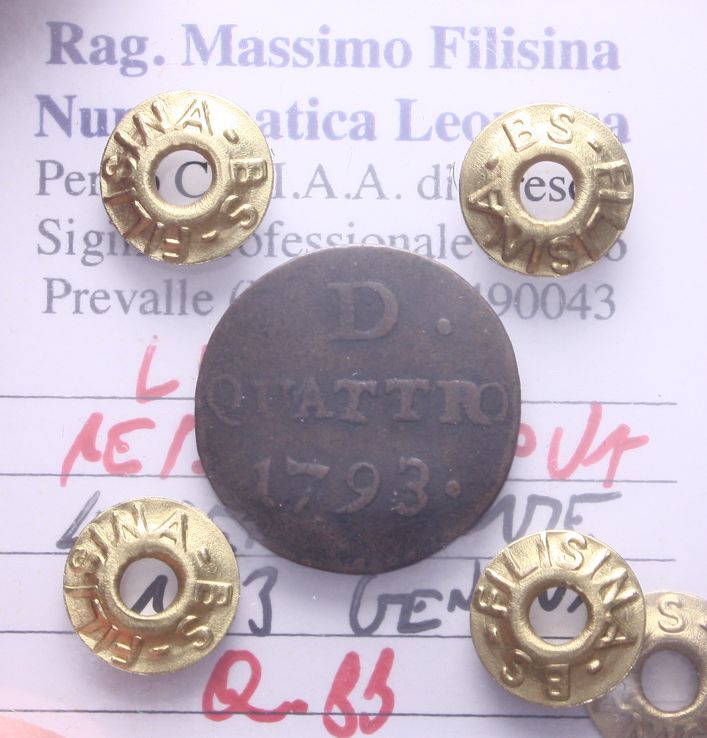 NL* GENOVA REPUBBLICA 4 DENARI Rame 1793 Q.BB Perizia Filisina Massimo * 2