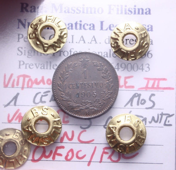 NL* VEIII 1 CENTESIMO 1905 VARIANTE 5 DISTANTE NC QFDC/FDC Perizia Filisina