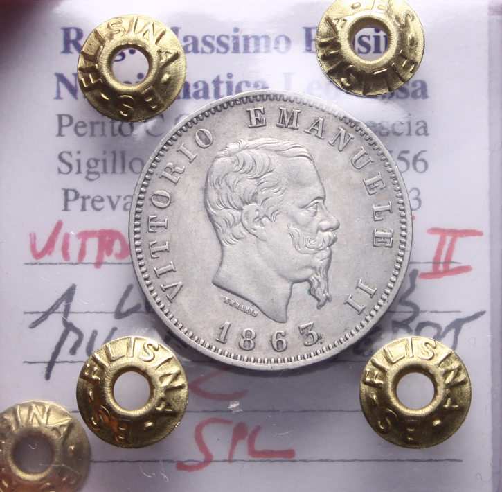 NL* ITALIA VEII 1 Lira Argento 1863 MILANO STEMMA SPL Perizia Filisina Massimo