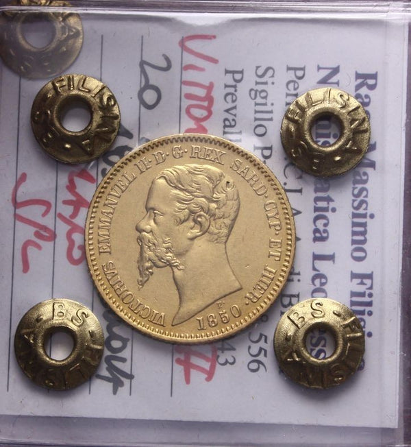 NL* SAVOIA VITTORIO EMANUELE II 20 Lire ORO 1850 GENOVA SPL Perizia Filisina M.