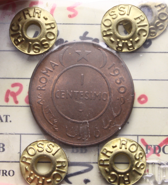 NL* AFIS SOMALIA 1 CENTESIMO 1950 qFDC RAME ROSSO Perizia Rossi Riccardo