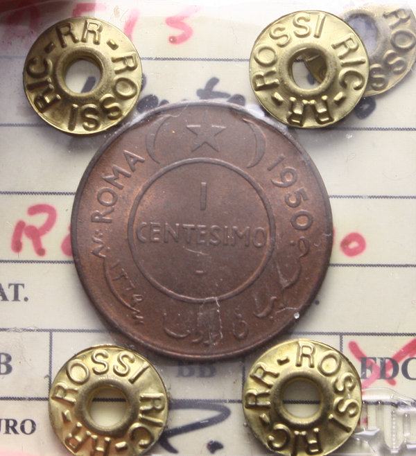 NL* AFIS SOMALIA 1 CENTESIMO 1950 qFDC RAME ROSSO Perizia Rossi Riccardo