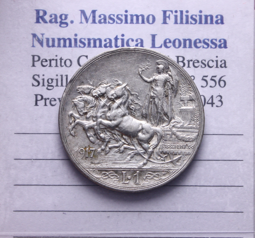 NL* VEIII Italia 1 LIRA ARGENTO 1917 QUADRIGA BRIOSA come da foto
