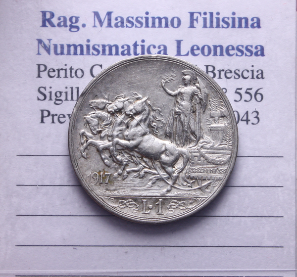 NL* VEIII Italia 1 LIRA ARGENTO 1917 QUADRIGA BRIOSA come da foto