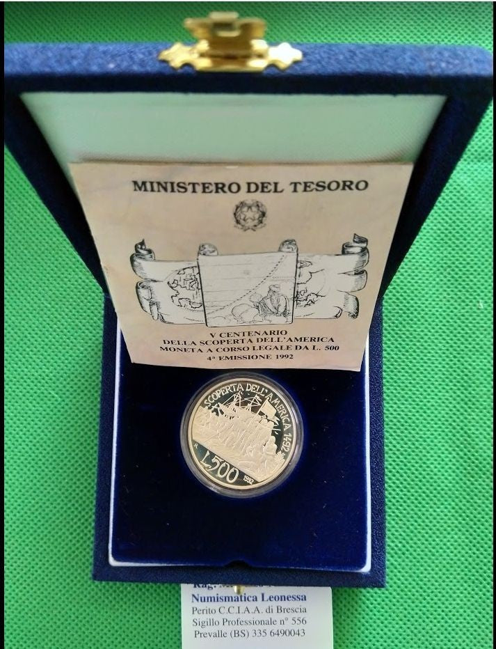 NL*ITALIA 500 Lire Argento 1992 SCOPERTA AMERICA 4^ EMIS PROOF FS SET zecca