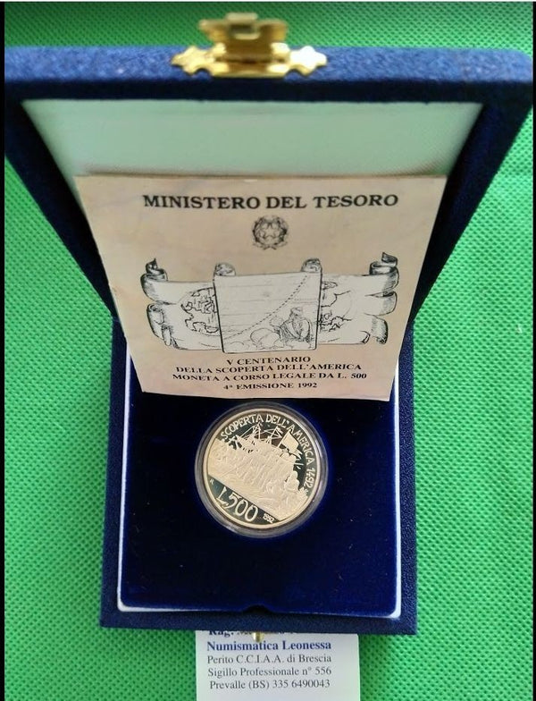 NL*ITALIA 500 Lire Argento 1992 SCOPERTA AMERICA 4^ EMIS PROOF FS SET zecca