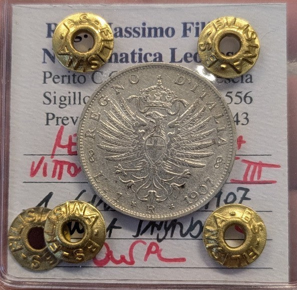 NL* VEIII RE D'ITALIA 1 Lira ARGENTO 1907 AQUILA SABAUDA QSPL Perizia Filisina