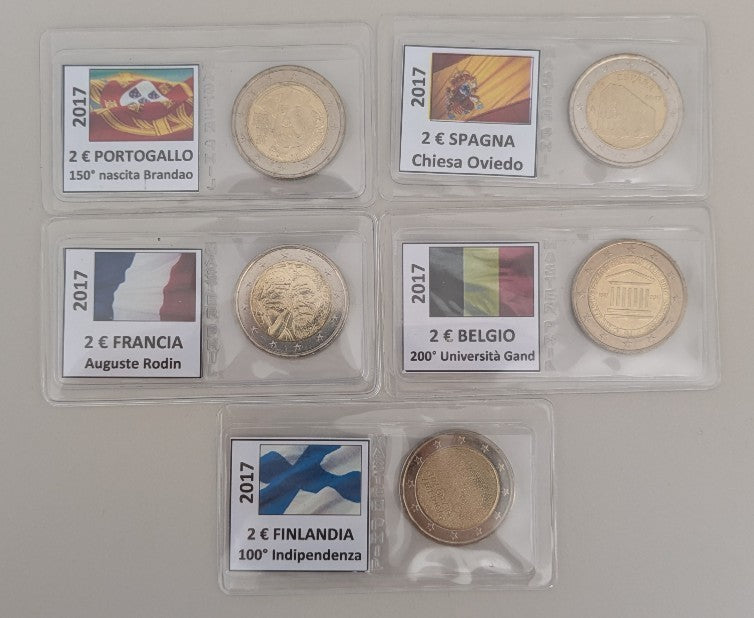 NL* EUROPA Lotto 5 MONETE da 2 EURO 2017 PRT ESP FRA BEL FIN fdc come da foto
