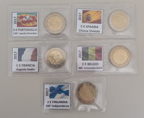 NL* EUROPA Lotto 5 MONETE da 2 EURO 2017 PRT ESP FRA BEL FIN fdc come da foto