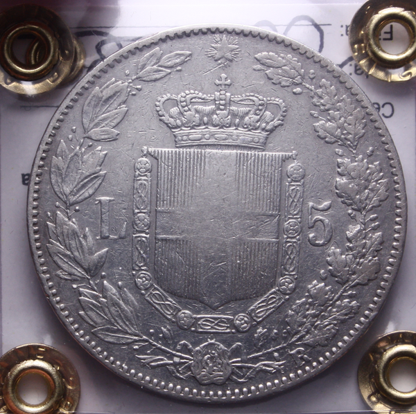 NL* UMBERTO I 5 LIRE Argento 1879 ROMA Q.BB Perizia Filisina Massimo * 2