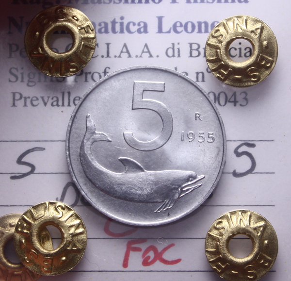 NL* Italia Repubblica 5 LIRE DELFINO 1955 FDC Perizia Filisina Massimo * 2