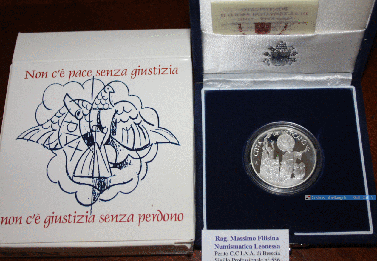 NL* VATICANO 10 Euro Argento 2002 NON C'E' PACE SENZA GIUSTIZIA Proof FS set